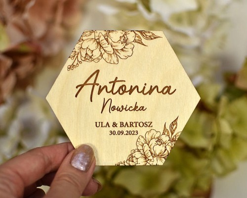 elegancka podkładka pod kubek z imionami, heksagon, różne kolory