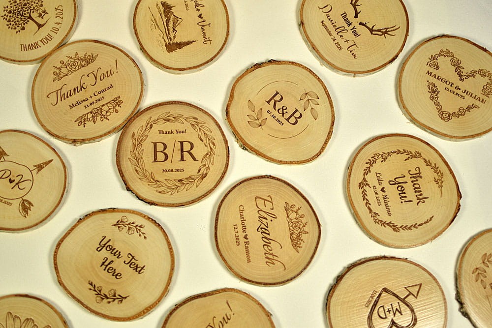 upominek dla gości, podkładka pod kubek z plasterka drewna w stylu boho