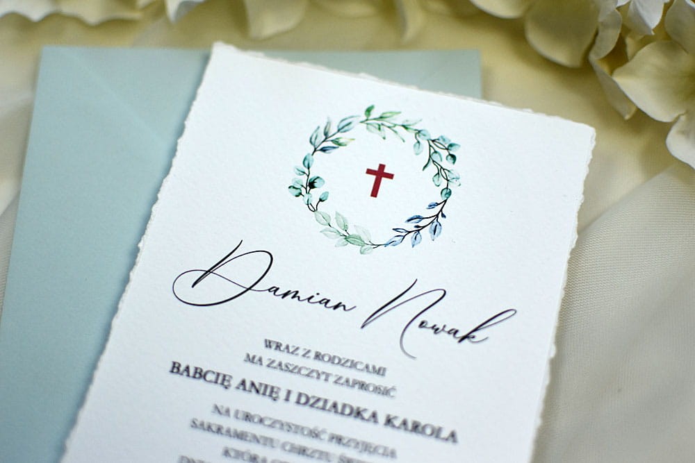 Boho zaproszenie na Chrzest lub Komunię do wypisania lub z personalizacją.