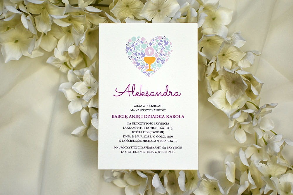 Zaproszenia na Pierwszą Komunię Świętą lub Chrzest z personalizacją lub do wypisania.