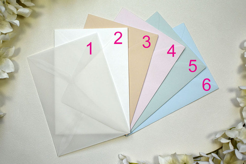 Dostępne kolory kopert do zaproszeń.