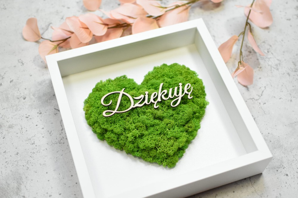 podziękowanie dla Mamy Taty od Młodej Pary obraz serce mech napis Dziękujemy