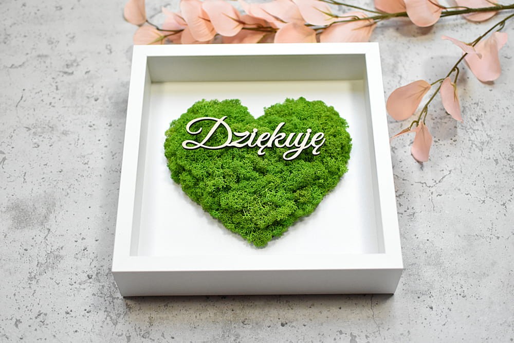 podziękowanie dla Mamy Taty od Młodej Pary obraz serce mech napis Dziękujemy