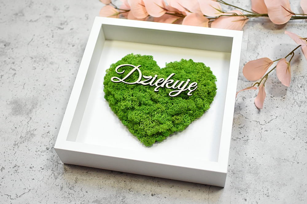 podziękowanie dla Mamy Taty od Młodej Pary obraz serce mech napis Dziękujemy