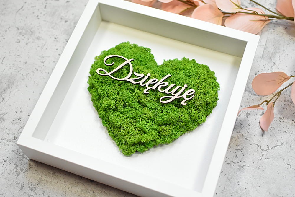 podziękowanie dla Mamy Taty od Młodej Pary obraz serce mech napis Dziękujemy