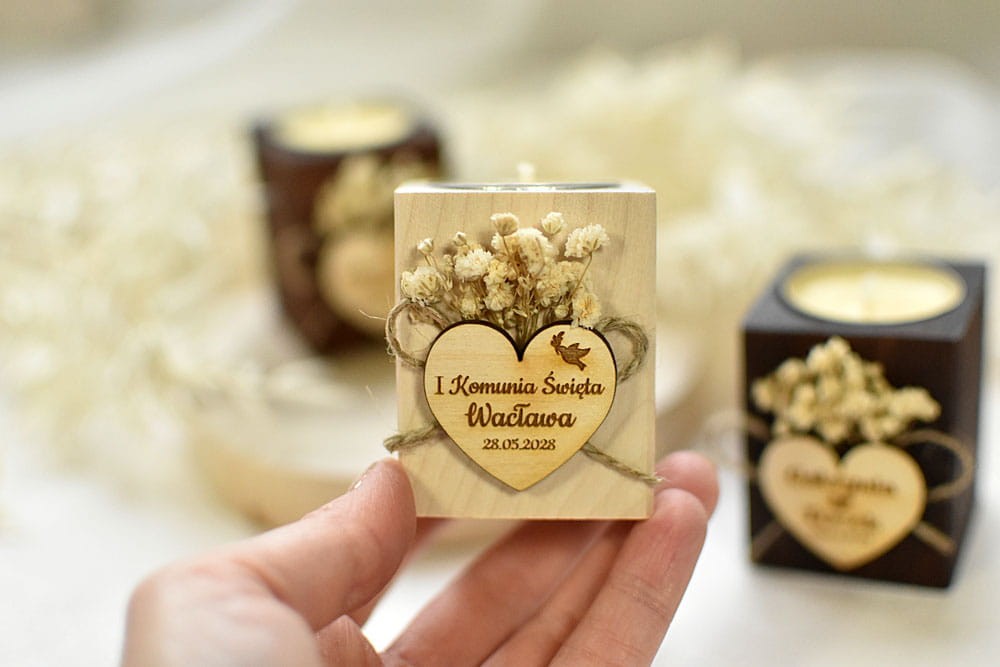 Boho prezent dla gości na Chrzest lub komunię w formie świecznika na tealighty.