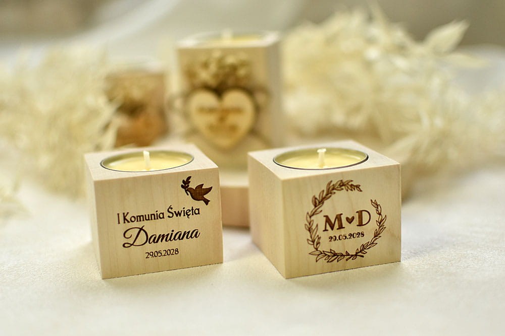 Eleganckie podziękowanie dla gości w formie świecznika na podgrzewacze.