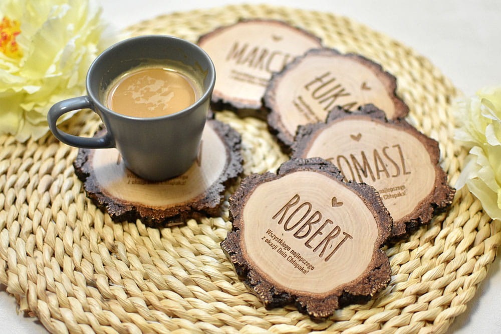 podkładki pod kubki na Dzień Chłopaka, plaster brzozy z grubą korą