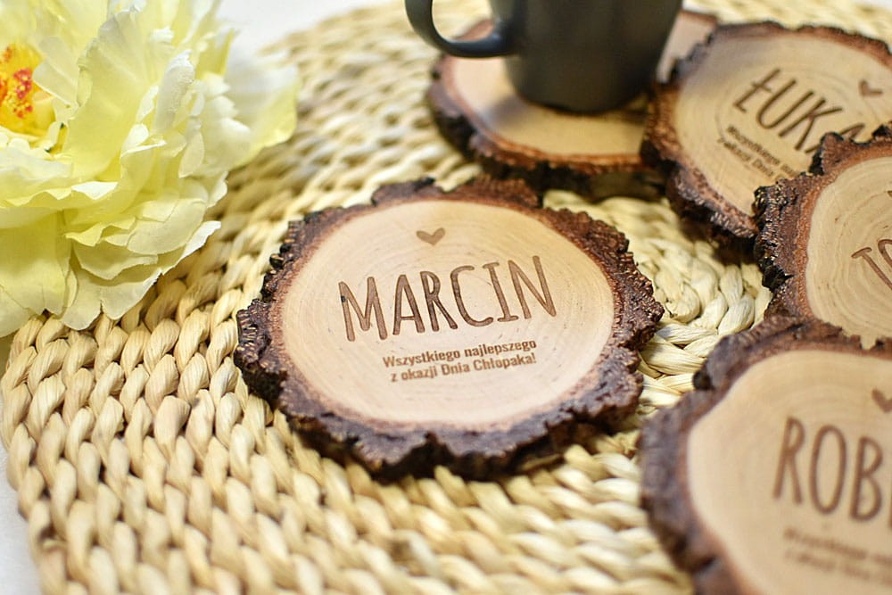 podkładki pod kubki na Dzień Chłopaka, plaster brzozy z grubą korą