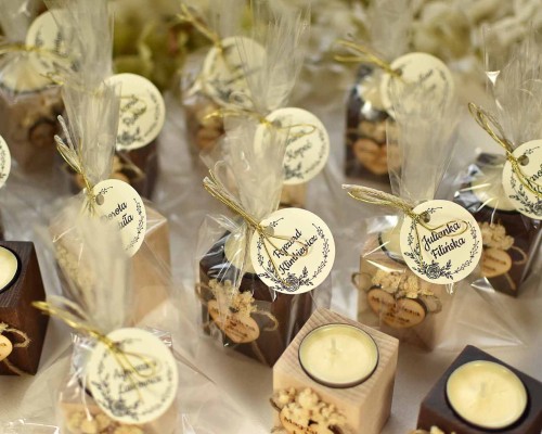 2w1! upominek dla gości weselnych + winietka na stół + świecznik z suszoną gipsówką