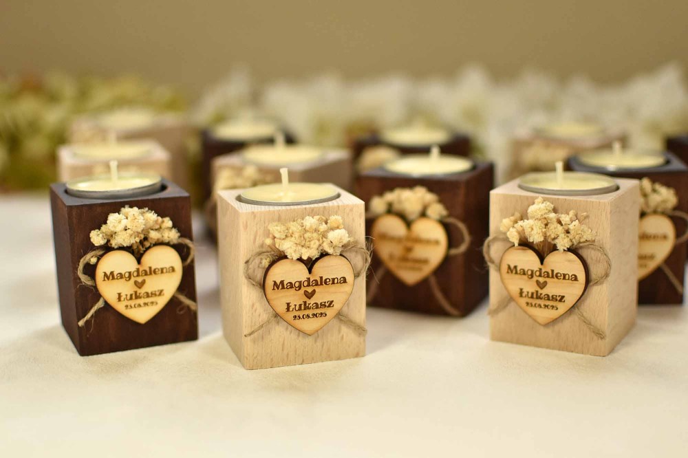 2w1! upominek dla gości weselnych + winietka na stół + świecznik z suszoną gipsówką