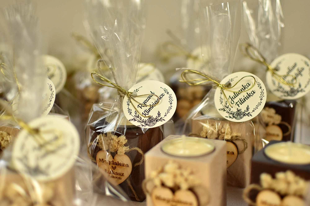 2w1! upominek dla gości weselnych + winietka na stół + świecznik z suszoną gipsówką
