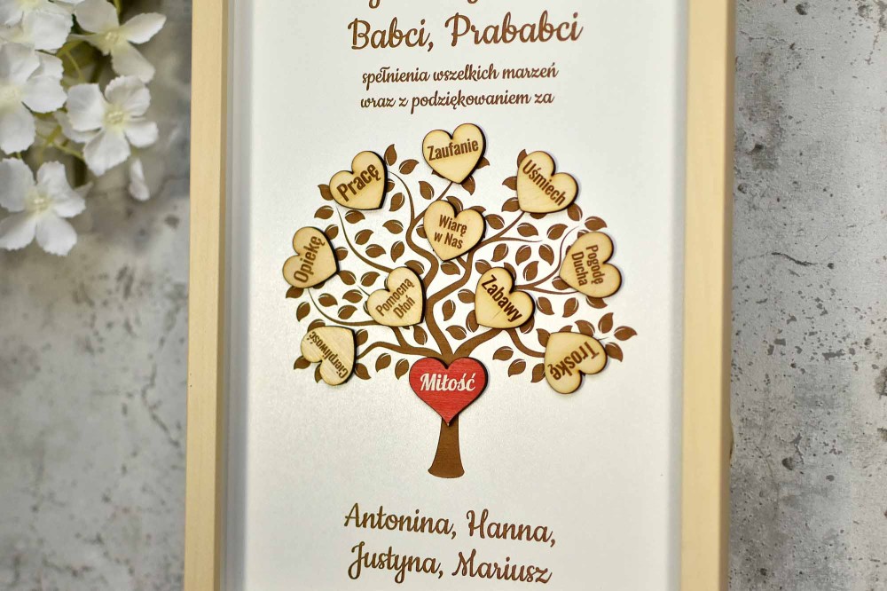 pomysł na prezent na 70, 80, 85, 90 urodziny Babci, Dziadka, obraz serca z podziękowaniami od dzieci wnuków
