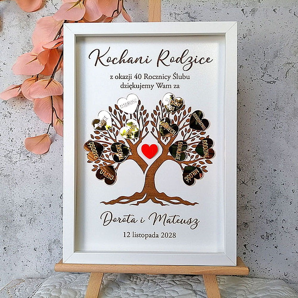 50 rocznica małżeństwa prezent dla rodziców drzewko obraz czerwone serduszko podziękowanie