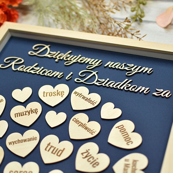 prezent z podziękowaniem z okazji 60 lecia małżeństwa dla rodziców dziadków od dzieci wnuków serduszka z grawerem obraz