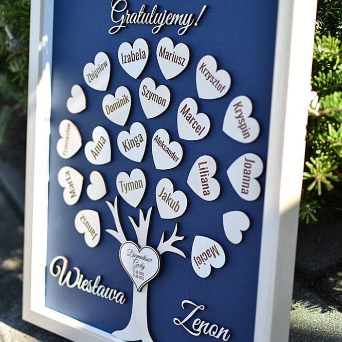 prezent na 60 lecie ślubu dla babci dziadka drzewko rodzinne imiona dzieci wnuków w ramce
