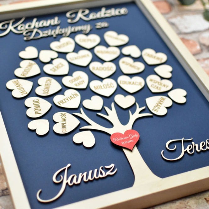 oryginalny prezent z okazji 40 lecia ślubu dla mamy taty drzewko serca z podziękowaniem ramka