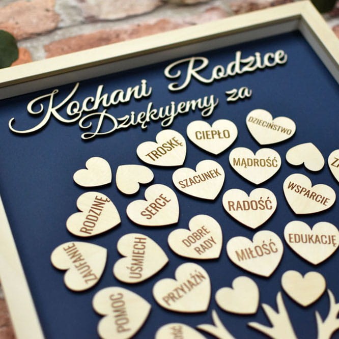 elegancki prezent z okazji 40 rocznicy małżeństwa dla mamy taty drzewko szczęścia serca z podziękowaniem w ramce