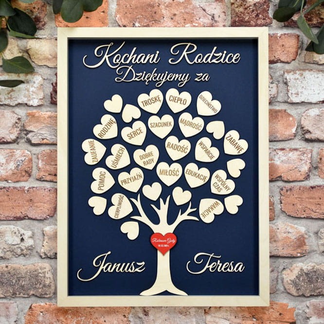 elegancki prezent z okazji 40 lecia ślubu dla mamy taty drzewko serca z podziękowaniem obraz