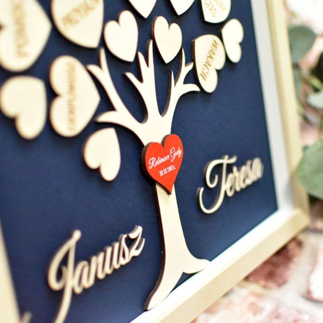 pamiątka na rubinowe gody dla rodziców drzewko szczęścia serca z grawerem podziękowania od dzieci obraz