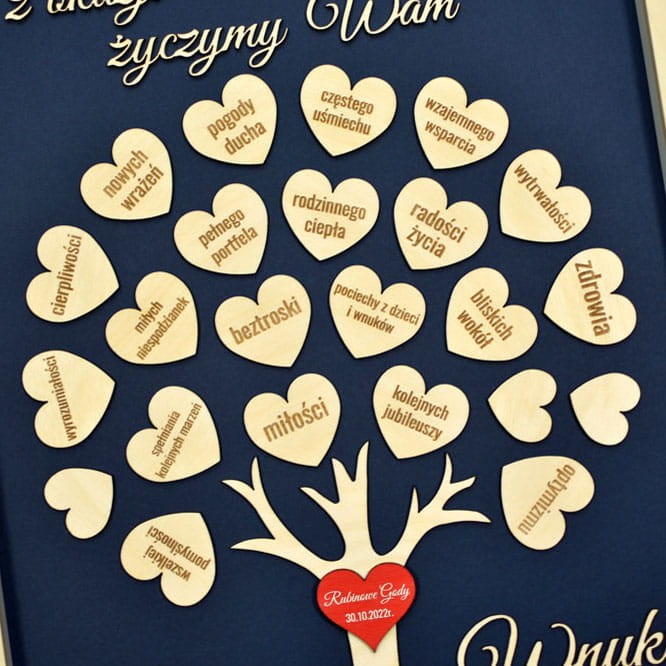 prezent niespodzianka na 40 rocznicę ślubu rodziców drzewko z życzeniami serca grawer