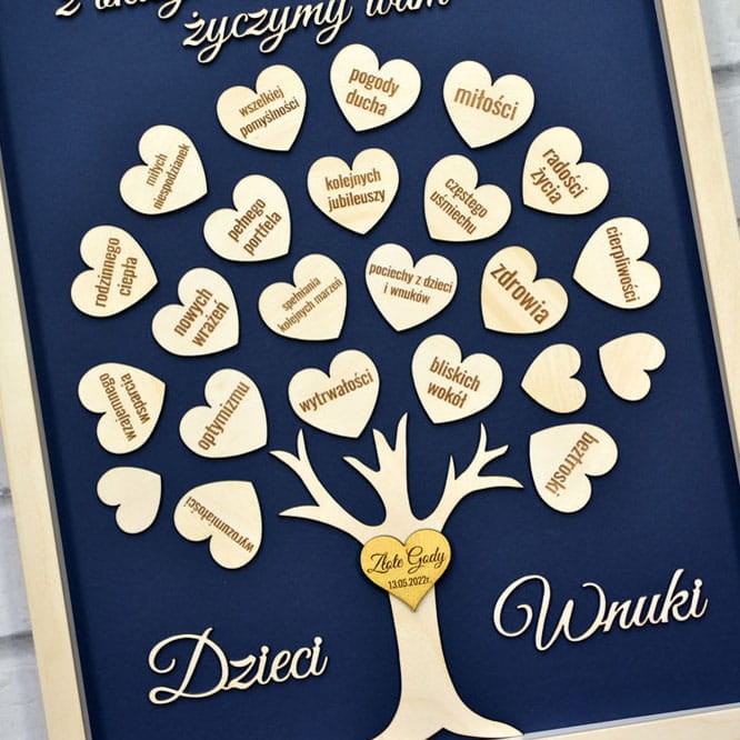 złote gody prezent życzenia z okazji 50 lecia ślubu rodziców dziadków obraz drzewko serca