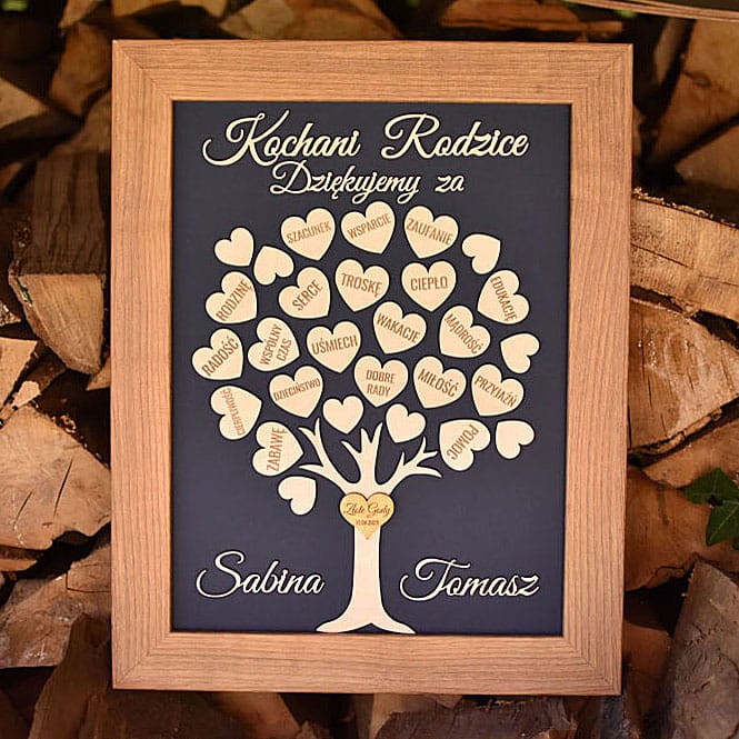 złote gody upominek dla rodziców drzewko z sercami z podziękowaniami od dzieci