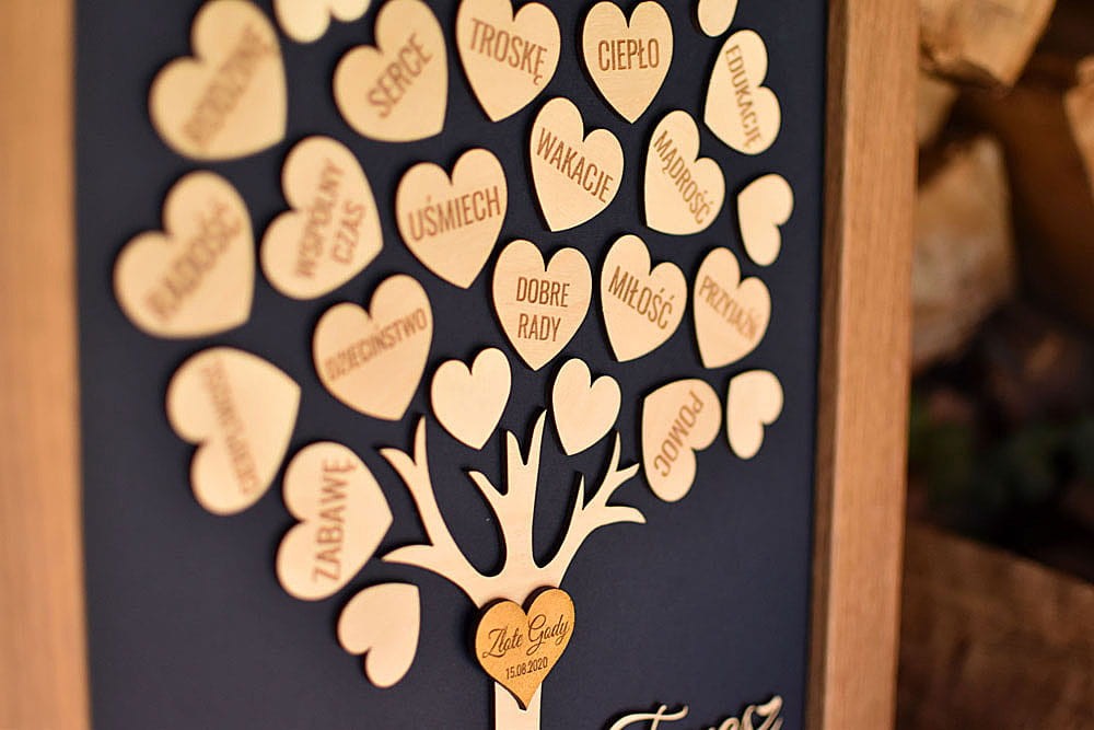50 lecie ślubu złote gody pamiątka dla rodziców drzewko z sercami z podziękowaniami od dzieci