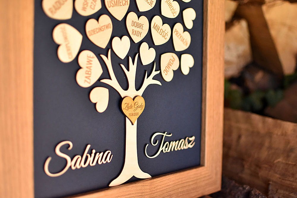 złota rocznica ślubu pamiątka dla rodziców drzewko serca z podziękowaniem od dzieci wnuków