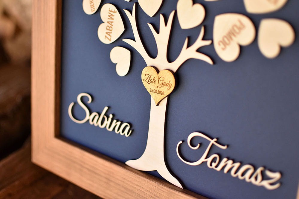50 rocznica ślubu elegancki prezent dla rodziców drzewko serca z podziękowaniem od rodziny