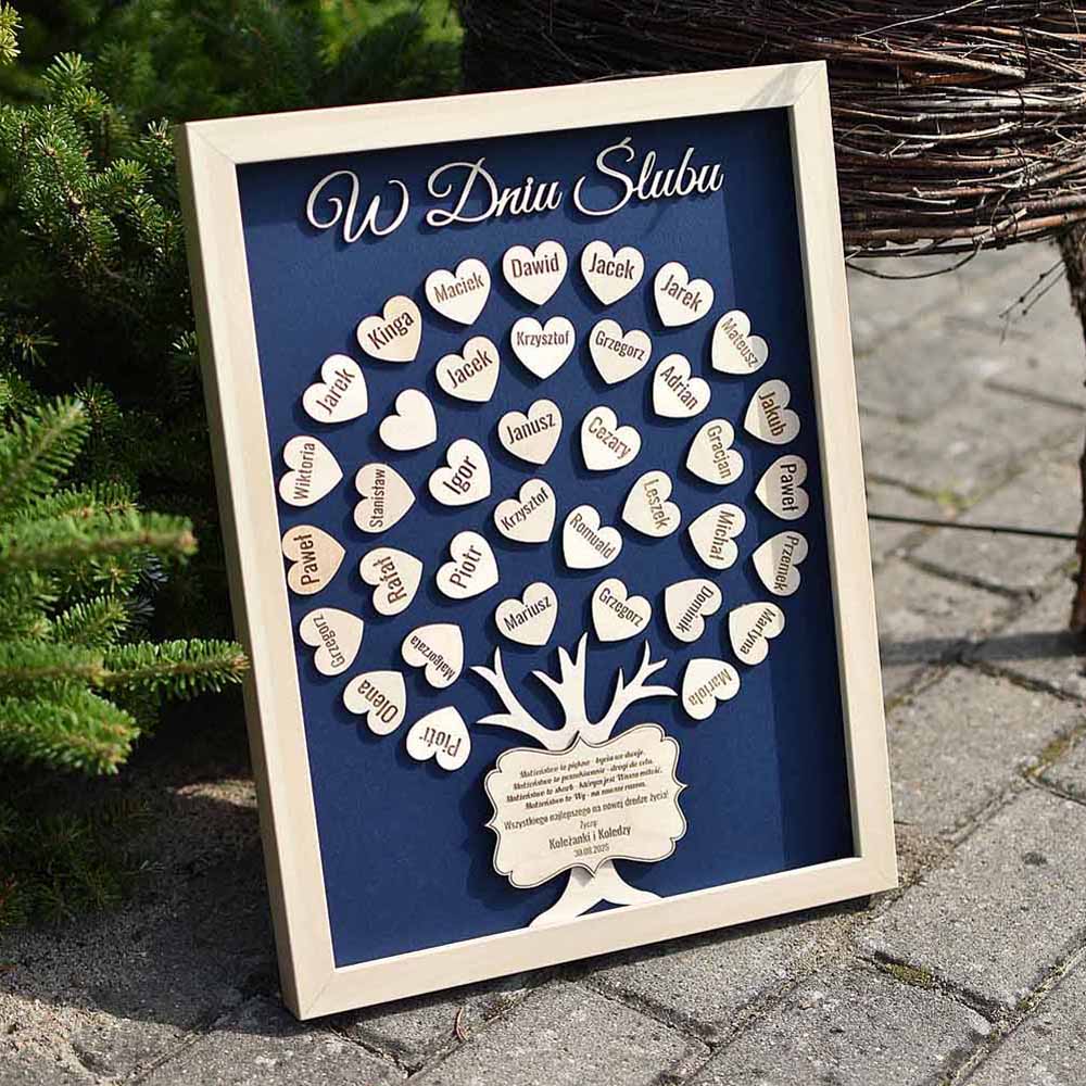 drzewko w ramce z imionami kolegów koleżanek z pracy prezent na ślub