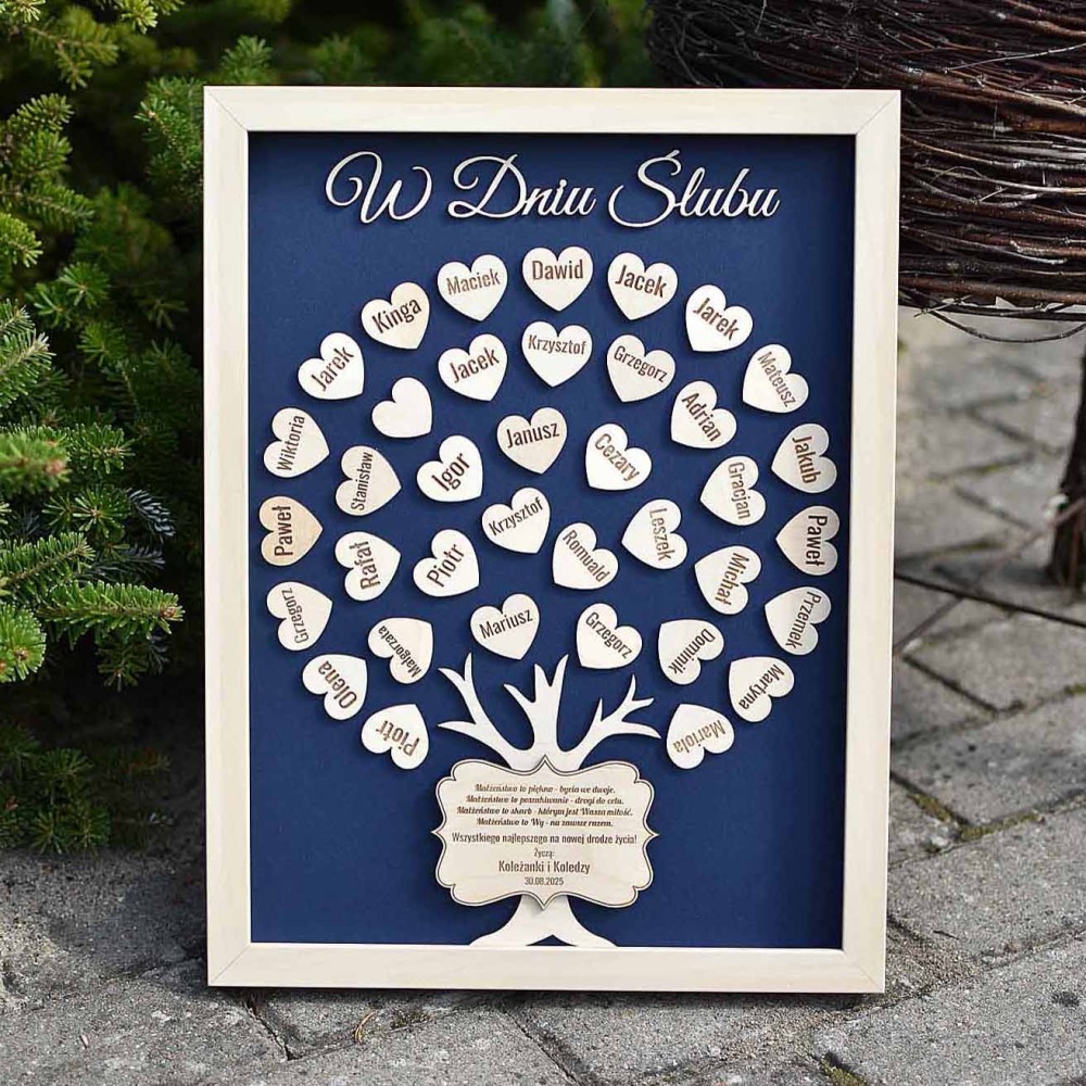 prezent ślubny od delegacji z pracy drzewko szczęścia obraz