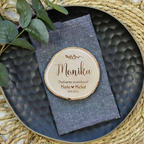 pamiątka dla gości weselnych i winietka z drewna brzozy, styl rustykalny