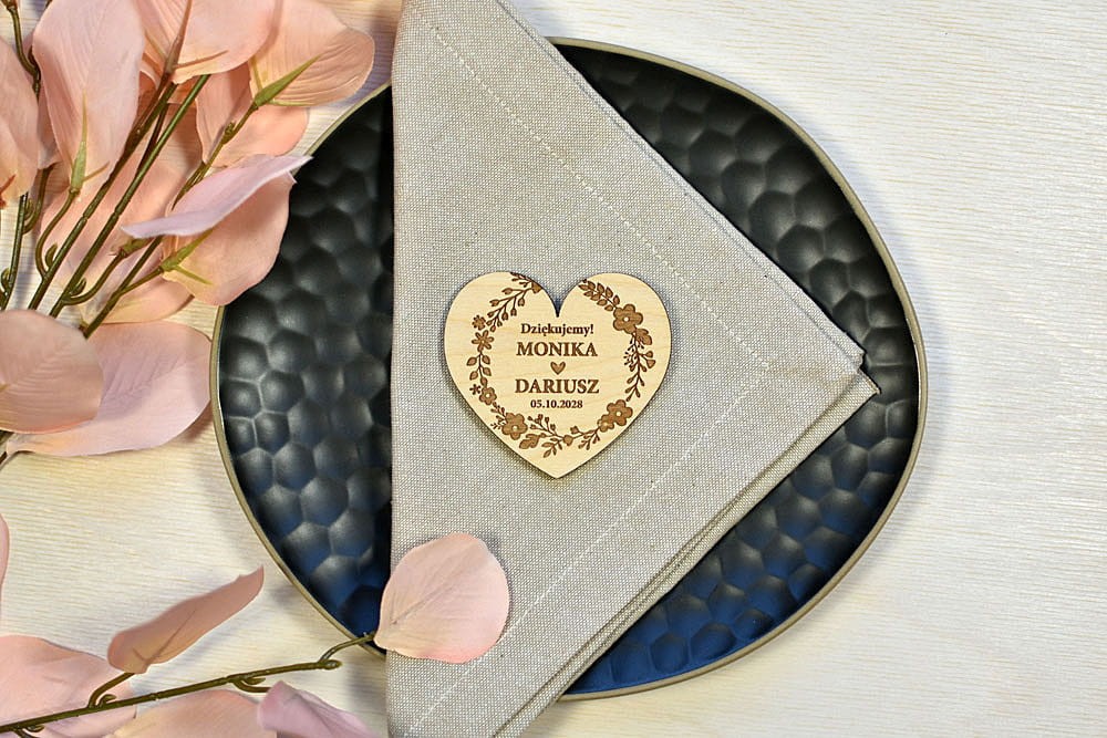 oryginalne podziękowania dla gości, magnesy na lodówkę, serce serduszko