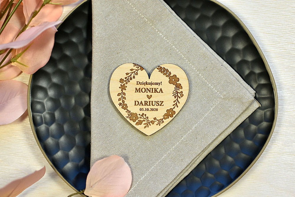 oryginalne podziękowania dla gości, magnesy na lodówkę, serce serduszko