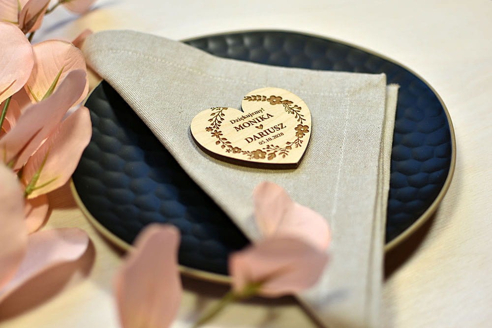 oryginalne podziękowania dla gości, magnesy na lodówkę, serce serduszko