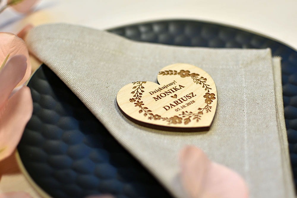 oryginalne podziękowania dla gości, magnesy na lodówkę, serce serduszko