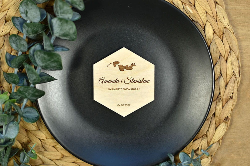 podziękowania dla gości weselnych za przybycie, magnes na lodówkę heksagon