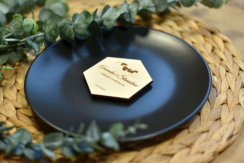 podziękowania dla gości weselnych za przybycie, magnes na lodówkę heksagon