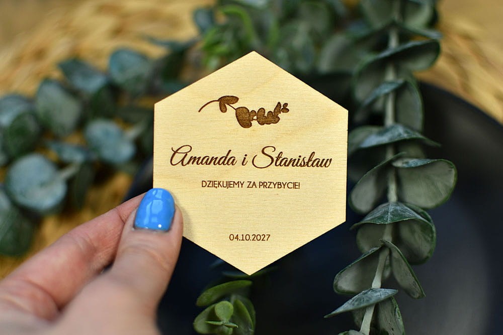 podziękowania dla gości weselnych za przybycie, magnes na lodówkę heksagon