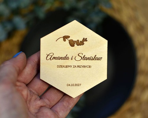 podziękowania dla gości weselnych za przybycie, magnes na lodówkę heksagon
