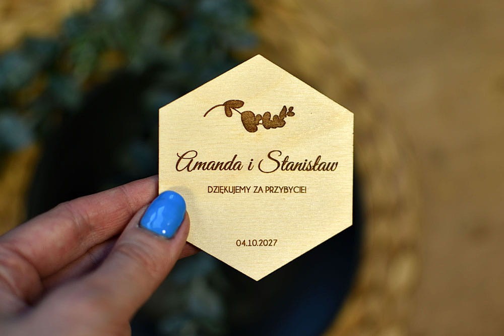 podziękowania dla gości weselnych za przybycie, magnes na lodówkę heksagon